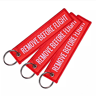 Брелок на ключи металл ремувки красная бирка Remove Before Flight прямоугольная двухсторонняя