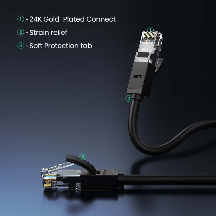 Сетевой кабель для интернета патч-корд Ugreen Cat 6 UTP Ethernet Cable 1м (черный) - фото 9 - id-p1656620464