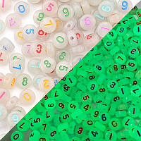 Намистини Finding Круглі плоскі цифри арабскі Білий і мікс світяться у темляві 7 мм Ціна за 100 штук Мікс