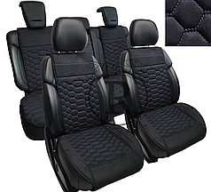 Преміум накидки на сидіння RINNEKO Чорна Алькантара строчка сіра Дизайн Соти 5 шт