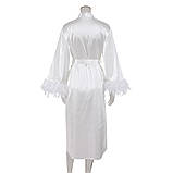 Халат жіночий атласний з пір'ям. Халатик шовковий довгий. Весільний халат нареченої. Пеньюар, S (білий), фото 7