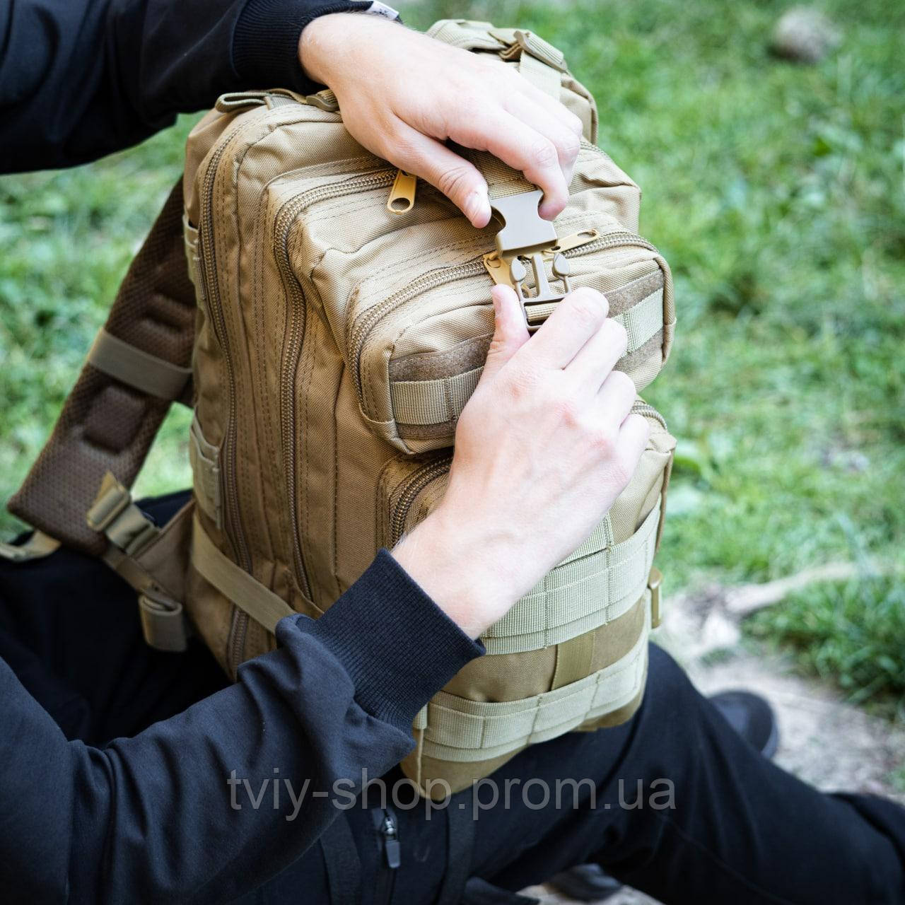 Мужской рюкзак тактический военный Вариор бежевый, 36 л Водостойкий, Вместительный Два крупных основных отдела - фото 6 - id-p1656704935