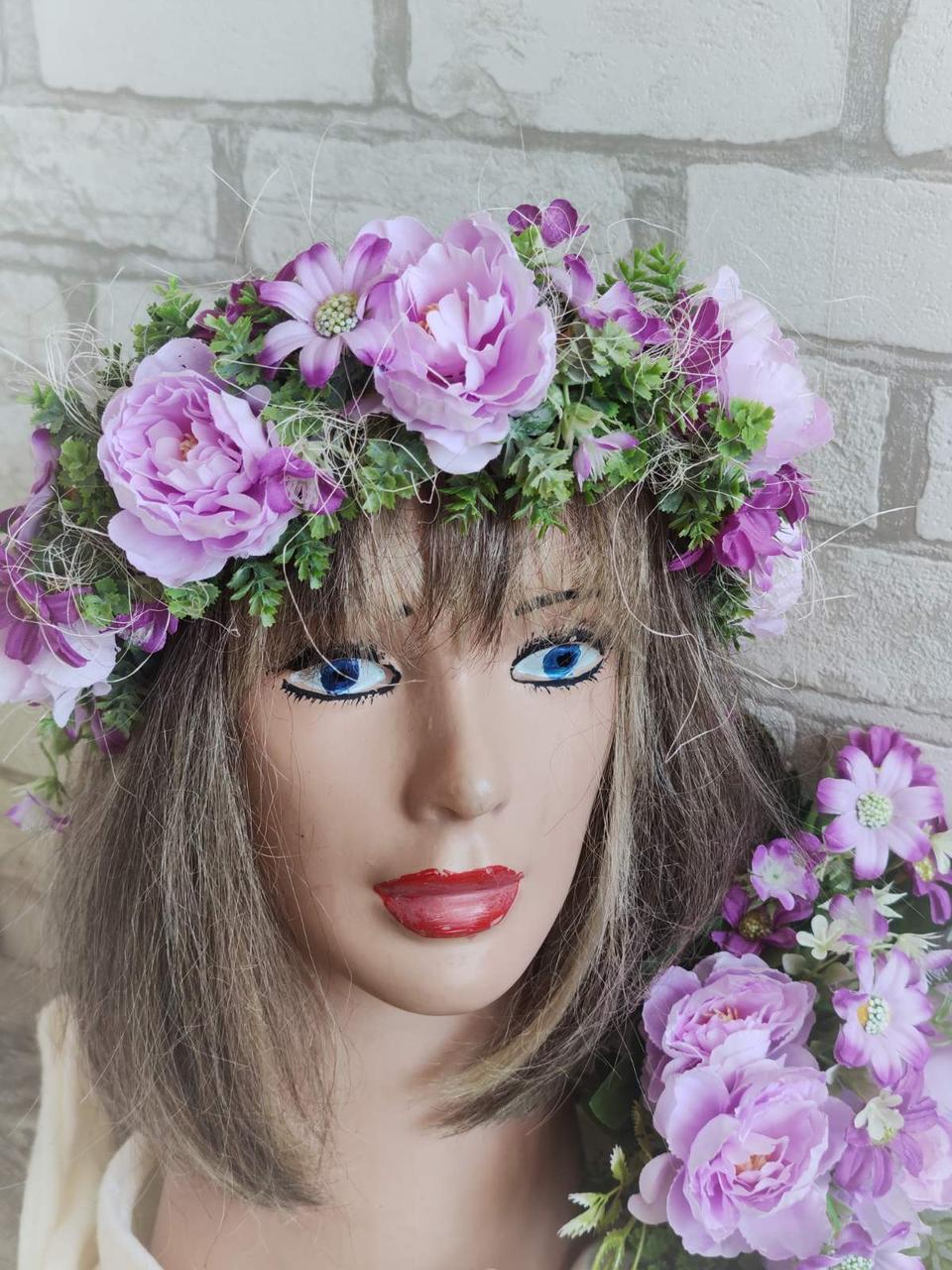 Вінок - обруч "Ніжність", вінок на голову  на металевій основі, фото 1