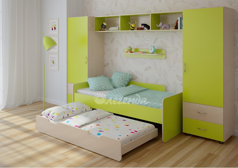 Дитяча двох'ярусна ліжко з шафою пеналом та антресоллю Легенда DS-16, фото 1