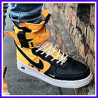 Кроссовки мужские Nike SF air Force 1 yellow black / Найк СФ аир Форс 1 черно-желтые высокие