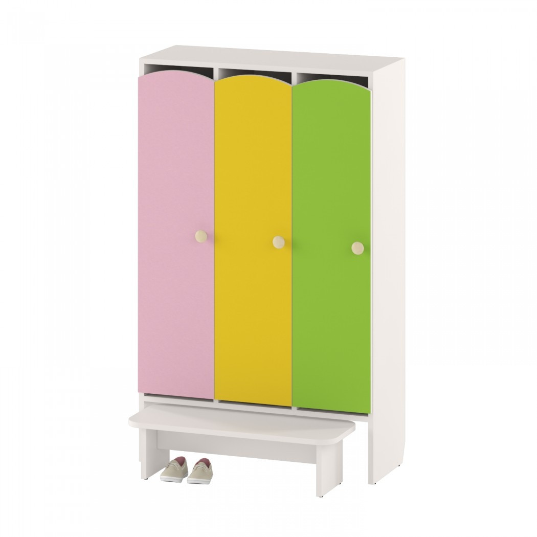 Шафка дитяча 3-місна з лавкою, секційна DS-ДУ-ШР3, фото 1