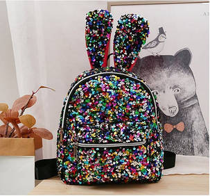 Райдужний рюкзак із паєтками та вушками Кролика, фото 2