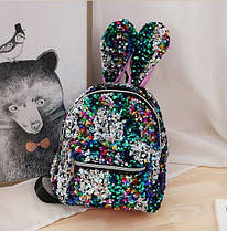 Райдужний рюкзак із паєтками та вушками Кролика, фото 3