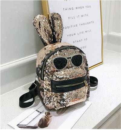 Мський рюкзак із паєтками в окулярах і вушками Кролика, фото 1