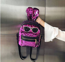 Мський рюкзак із паєтками в окулярах і вушками Кролика, фото 5