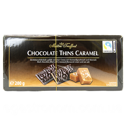 Шоколад солона карамель Маітре Maitre Truffaut Chocolate thins caramel 200g 16шт/ящ (Код: 00-00012439), фото 1