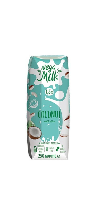 Рослинне молоко рисово-кокосове, без цукру,  250 мл, Vega Milk