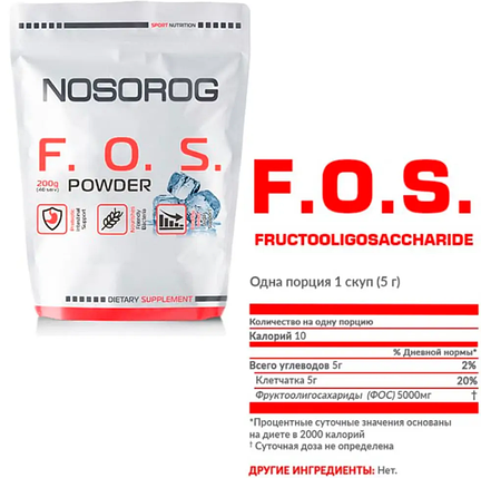 Фруктоолігосахариди Nosorig F.O.S. Powder 200 g /40 servings/ Unflavored, фото 3