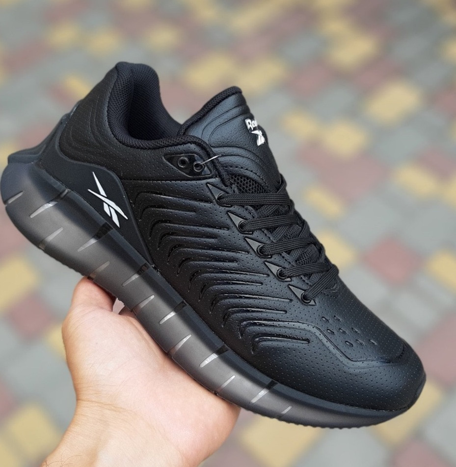 Чоловічі кросівки Reebok Zig Kinetica весна-осінь шкіряні чорні із сірим. Живе фото, фото 1