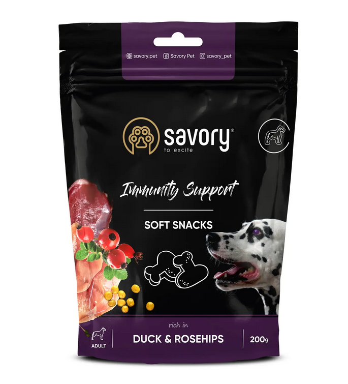 Savory Immunity м'які ласощі для собак для зміцнення імунітету 200 г (качка та шипшина)