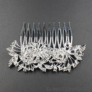 Срібний на 10 зубців срібний для волосся з кристалами розтесточки 6x8 см