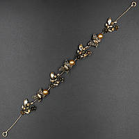 Гілочка в зачіску для волосся металева з золотими намистинками метелики 28 см з двома неведими