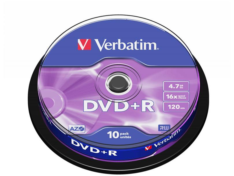 Диск Verbatim DVD+R AZO 4.7GB 16X MATT SILVER SURFACE Cake/10