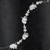 Веточка в прическу для волос металлическая серебристая со стразами бабочки цветочки 28 см с двумя невидимками