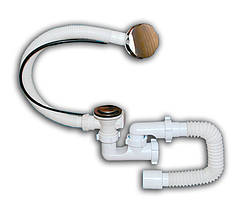 Сифон-автомат для ванни нержавіючий випуск 1 ½" з переливом та гнучкою трубою Flat Steamer SVD-05