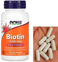 Біотин Now Biotin 5,000 мкг 60 капс, фото 3