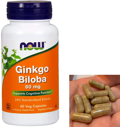 Гінкго Білоба NOW Ginkgo Biloba 60 мг 60 капсул, фото 3