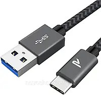 Кабель RAMPOW 3,3 фута USB C, быстрая зарядка QC 3.0 и синхронизация данных USB 3.0, плетенный кабель USB типа