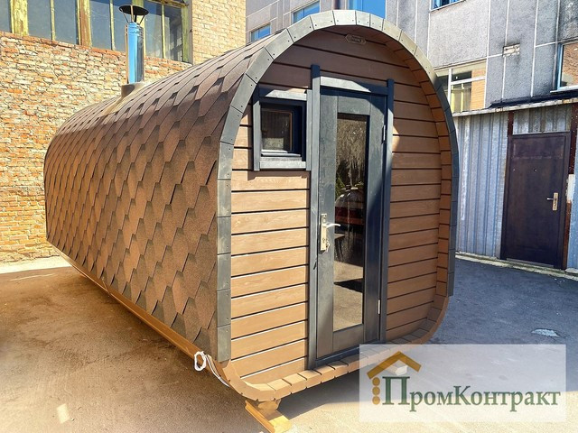 Будівництво бані бочки Овоїд Люкс 5,0м від виробника Thermowood Production