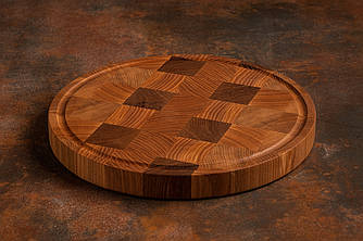 Кругла торцева обробна дубова дошка d 30 см з жовобком для нарізки та сервірування