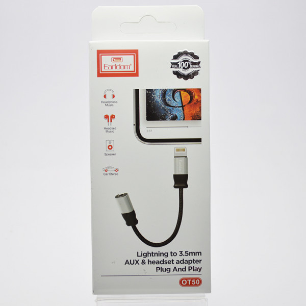 AUX перехідник Earldom ET-OT50 Lightning на Jack Adapter (3.5mm) Чорний