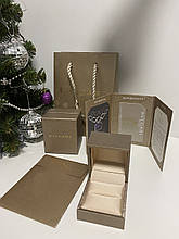Подарунковий набір упаковки для кілець булгарі (коробочка з дерева та тканини, дод. коробка, пакет, сертифікат) топ