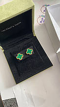 Сережки Van cleef ван кліф малахіт у золоті на гвоздику топ