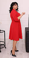 Стильное деловое женское платье из итальянской ткани костюмки большие размеры Красный, 50