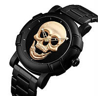 Мужские классические часы Skmei 9178 череп черный с золотым