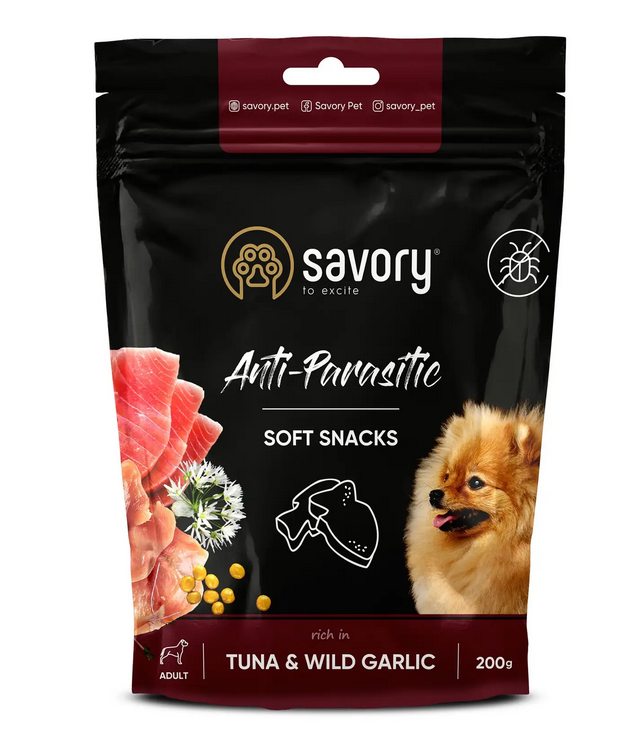 Savory Anti-Parasitic м'які ласощі для собак з антипаразитарним ефектом 200 г (тунець та дикий часник)