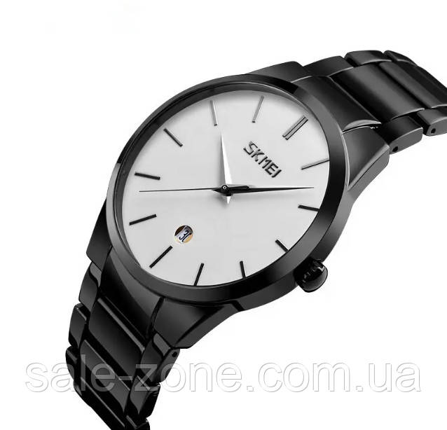 Мужские классические часы Skmei 9140 Черные с белым циферблатом - фото 2 - id-p1656965523