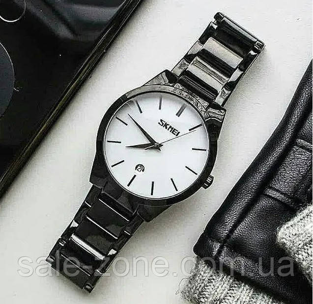 Мужские классические часы Skmei 9140 Черные с белым циферблатом - фото 4 - id-p1656965523