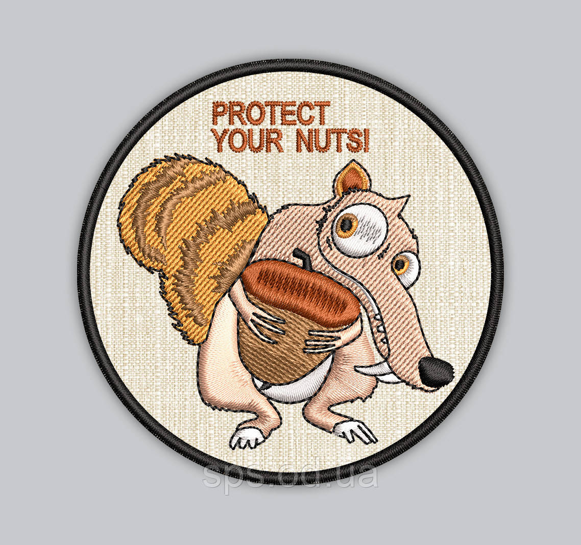 Шеврон круглий "Protect your nuts" діаметр 8 см (Термін виготовлення під замовлення 21-34 дні)