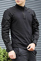 Мужская тактическая рубашка черного цвета с воротником-стойка