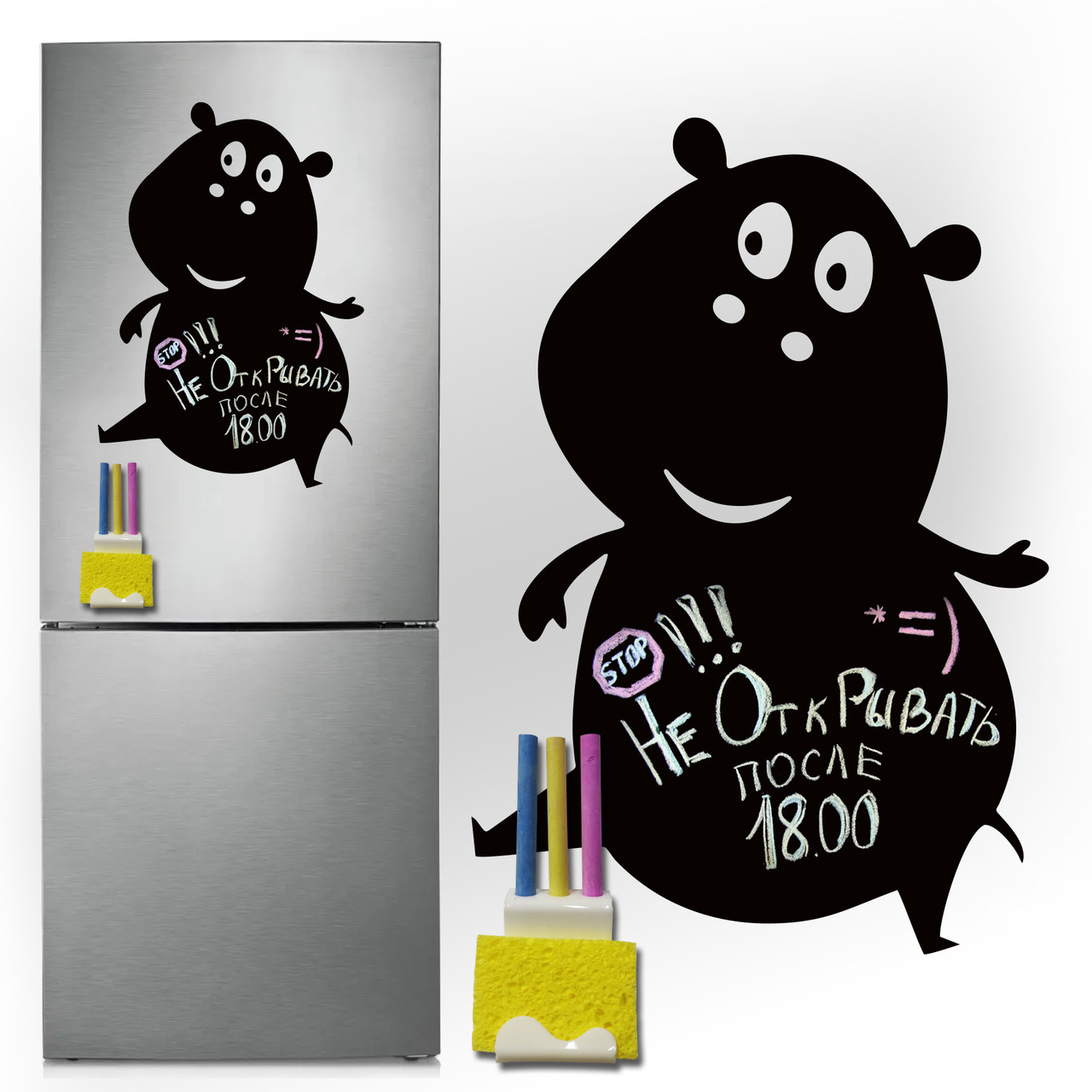 Магнітно-грифельна (крейдяна) дошка на холодильник для записів і малювання крейдою Бегемот_1 розмір 40х57 см
