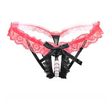 Трусики з бусами та розрізом, рожевий + чорний розмір універсальний (на резинці), 15% нейлон, 85% поліестер