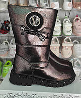 Зимові чоботи дутики замшеві (Еко) для дівчинки 36(22,2)колір Пудра запас 1,5+2:см