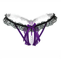 Трусики з бусинками та розрізом універсальний фіолетово-чорний