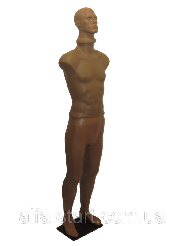 Манекен чоловічий на повний зріст тілесного кольору з головою на підставці, фото 1