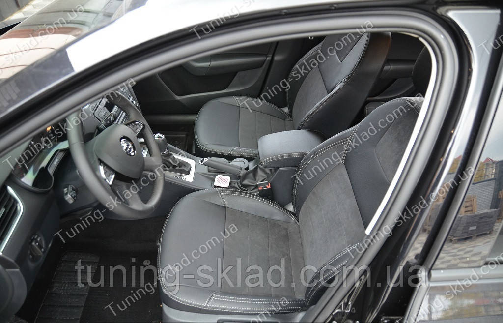 Чохли на Шкоду Октавія А7 Елеганс (авточохли Skoda Octavia A7 Elegance, Lether style), фото 1