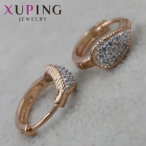 Серьги колечки диаметр 14 мм толщина 6 мм позолота фирма Xuping Jewelry россыпь камней кристаллов