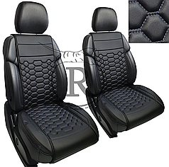 Преміум накидки на передні сидіння RINNEKO Чорна Екошкіра строчка сіра Дизайн Соти 2 шт