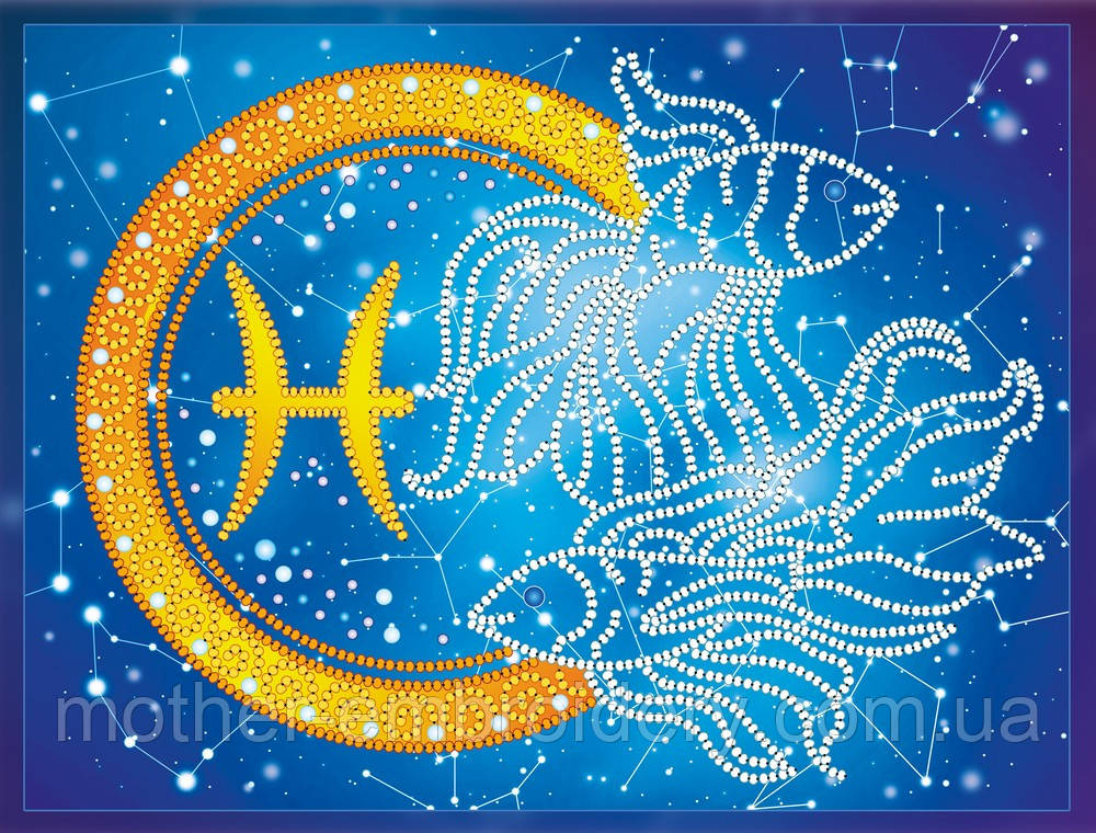 Набір для вишивки бісером "Знаки зодіаку Риби " астрологія часткова викладка Чехія 20х15 см