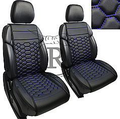 Преміум накидки на передні сидіння RINNEKO Чорна Екошкіра строчка синя Дизайн Соти 2 шт