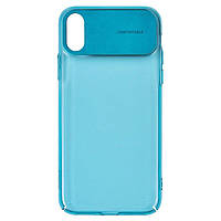 Чехол Baseus для iPhone X, iPhone XS, голубой, со вставкой из PU кожи, прозрачный, пластик, PU кожа,